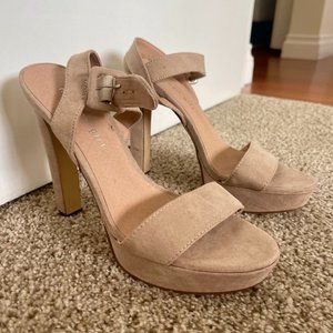 Suede Nude Ankle Strap Heels